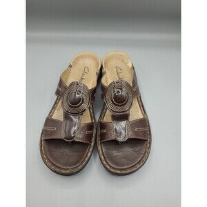 Clarks Slide Sandal Women's Size 7 1/2 M Brown Leather